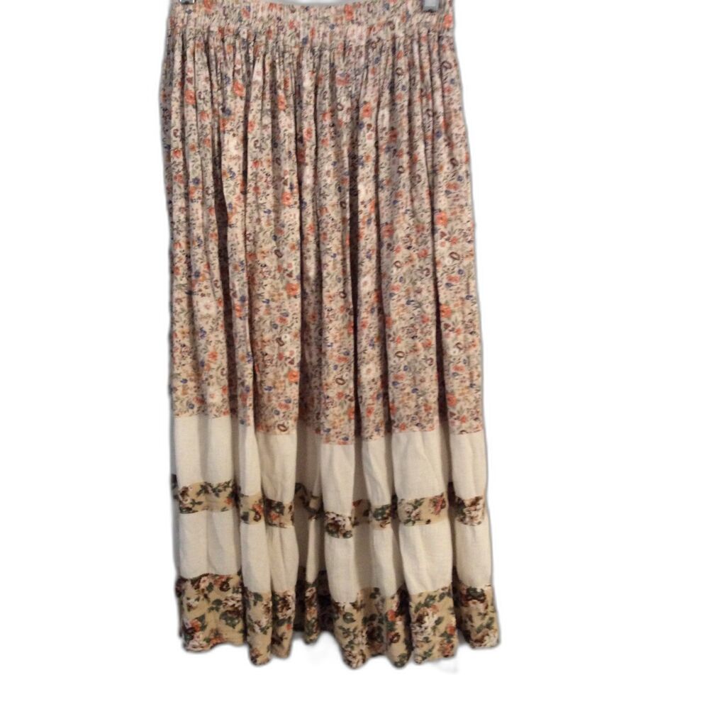 Vintage Boho/Cottage Core French Midi/ Maxi Skirt in Cream and Beige